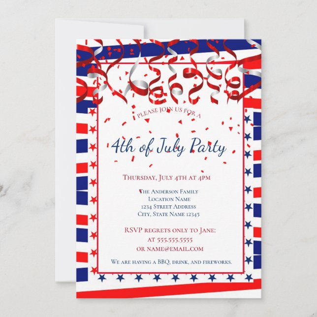 Invitation Drapeau patriotique 4 juillet américain (Devant)