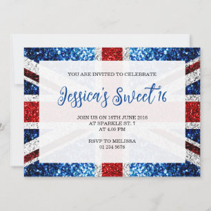 Invitation Drapeau rouge blanc bleu étincelant doux 16