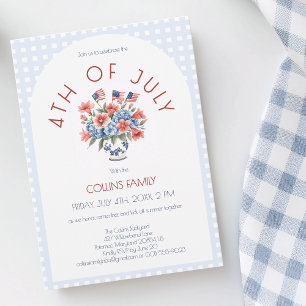 Invitation Drapeau Rouge Blanc et Bleu Fête d'Été du 4 Juille