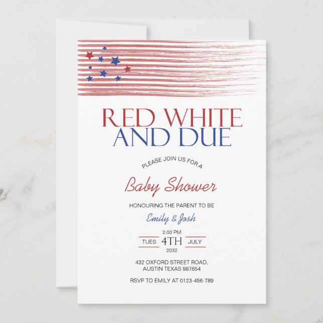 Invitation Drapeau rouge blanc et dû USA Baby shower (Devant)