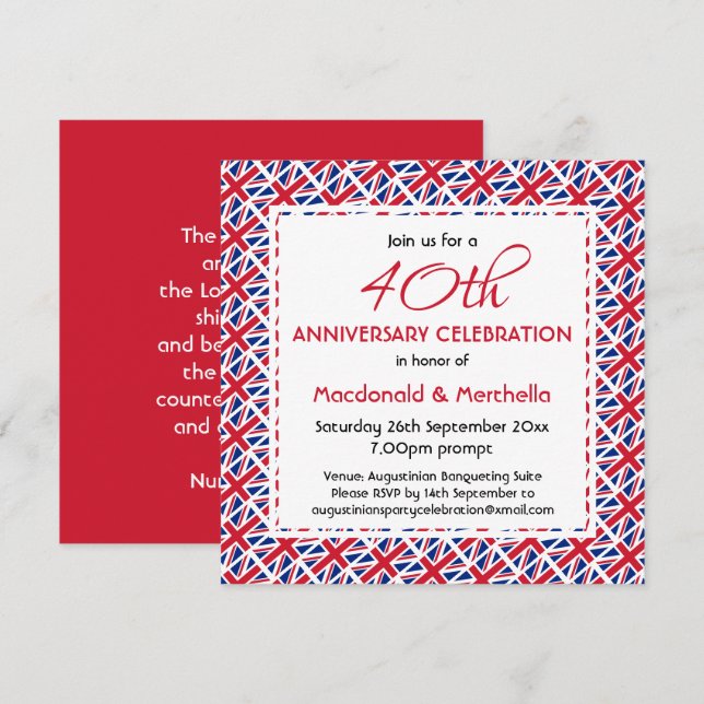 Invitation DRAPEAU ROYAUME-UNI UNION JACK Célébration d'anniv (Devant / Derrière)
