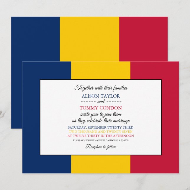 Invitation Drapeau tchadien, Drapeau du Tchad Mariage (Devant / Derrière)