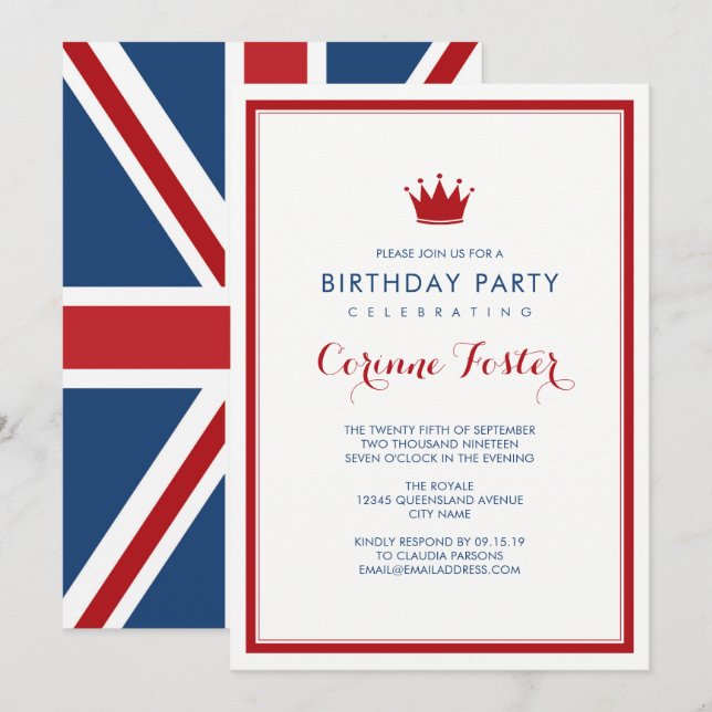 Invitation Drapeau Union Jack classique anniversaire (Devant / Derrière)