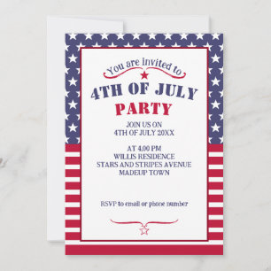 Invitation Drapeau USA bandes étoiles bleu blanc rouge cool 4