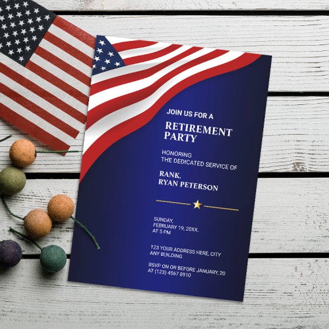 Invitation Drapeau USA | Coin | Bleu Luxe (Créateur téléchargé)