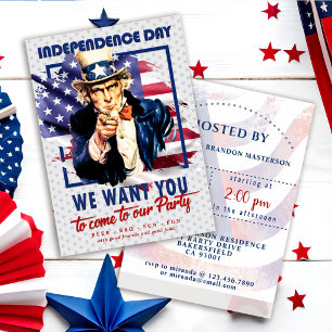 Invitation Drapeau USA Oncle Sam Fête du 4 juillet Fête patri