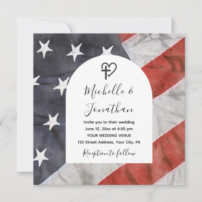 Invitation Drapeau USA Patriotique Croix chrétienne Bible Mar (Devant)