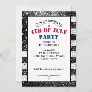 Invitation Drapeau USA Rustique Noir Blanc Gris Paillettes 4 
