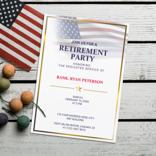 Invitation Drapeau USA | Transparent | Cadre doré | Luxe Blan (Créateur téléchargé)