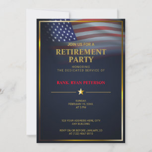 Invitation Drapeau USA   Transparent   Cadre doré   Luxe Bleu