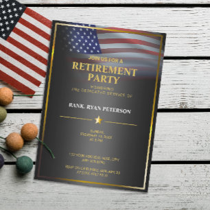 Invitation Drapeau USA   Transparent   Cadre doré   Luxe Noir