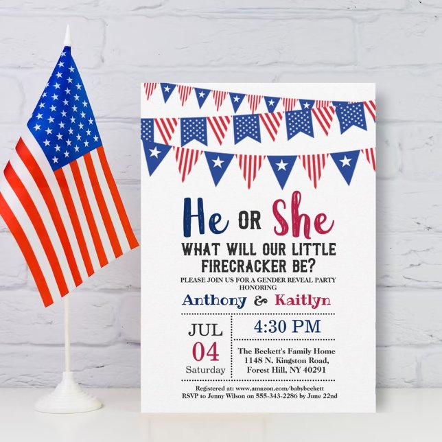 Invitation Drapeaux de Bunting 4 juillet Fête de Révélation d (Créateur téléchargé)
