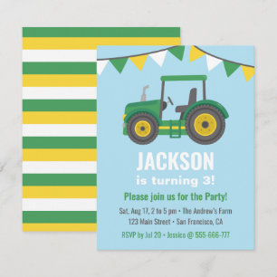 Invitation Drapeaux de fanions de tracteur vert pour l'annive
