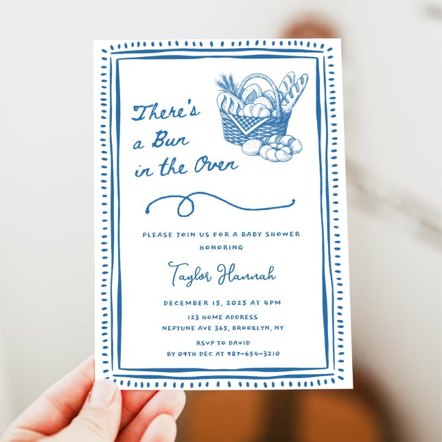 Invitation Drawn Blue Bun in the Oven Baby Shower Party (Créateur téléchargé)