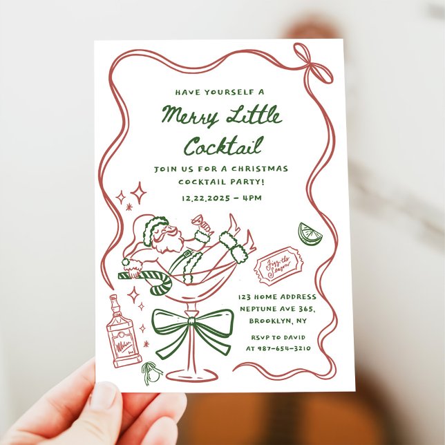 Invitation Drawn Merry Little Cocktail Christmas Party (Créateur téléchargé)