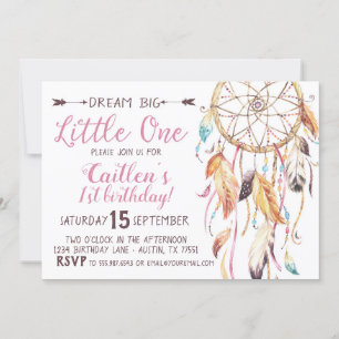 Invitation Dream Big Little One First Birthday Dreamcatcher