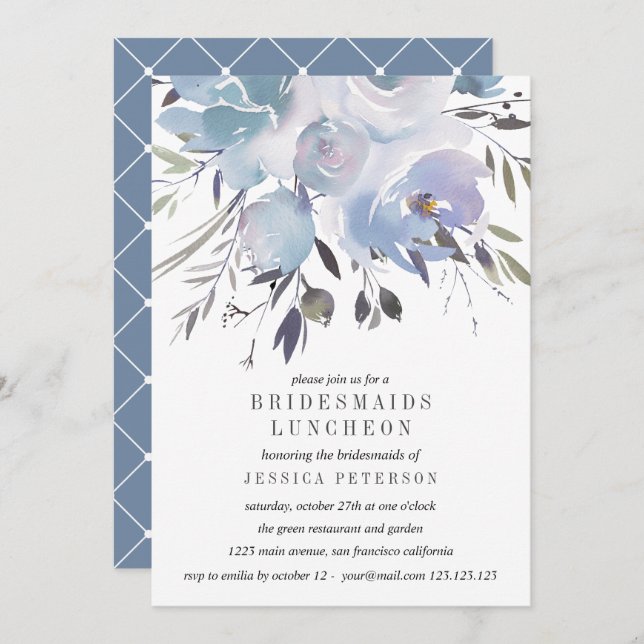 Invitation Dream Blue Flowers Bridesservatrices Mariage du dé (Devant / Derrière)