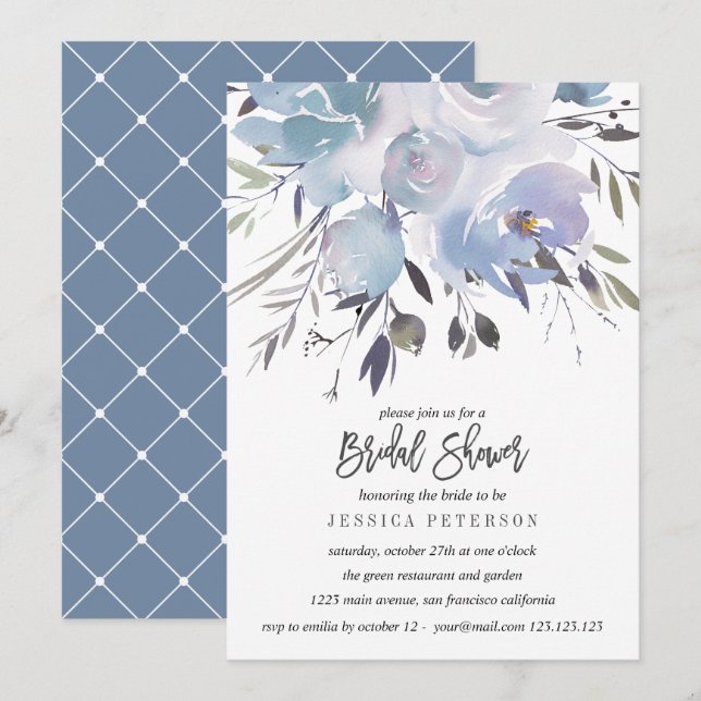 Invitation Dream Blue Flowers Mariage Fête des mariées (Devant / Derrière)