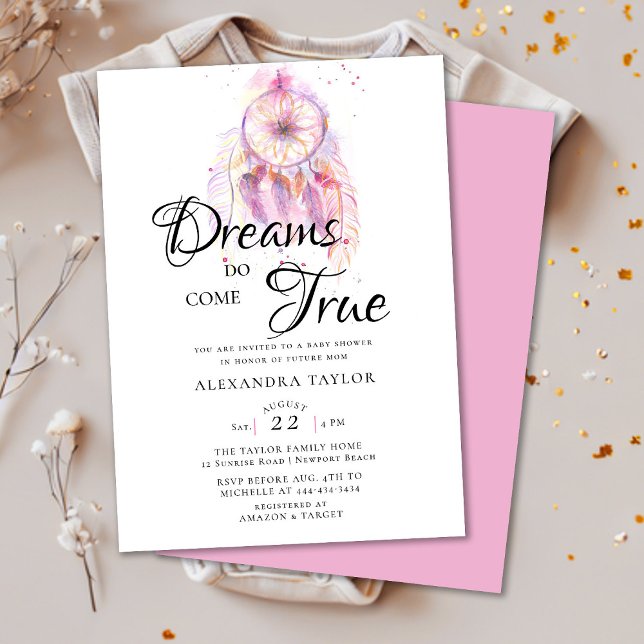 Invitation Dream Catcher Aquarelle rose Baby shower fille (Créateur téléchargé)