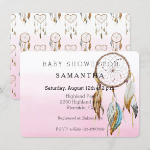 Invitation Dream Catcher baby shower d'aquarelle rose