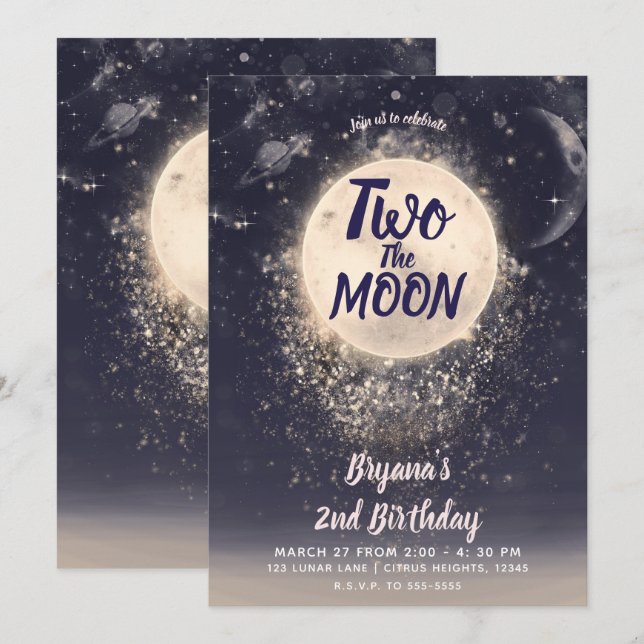 Invitation Dream Moon Magic Cosmic 2e Two the Moon Birthday (Devant / Derrière)