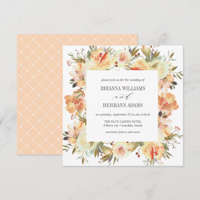 Invitation Dream Peach | Fancy Spring Floral Diamond Mariage (Devant / Derrière)