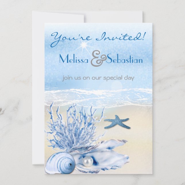 Invitation Dream Shore Beach Très Bleu Mariage Invite (Devant)