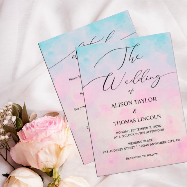 Invitation Dreambow Unicorn aquarelle tout en un (This bridal shower invitation features an arrangement of watercolor dreamy rainbow unicorns.  )