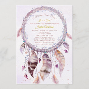 Invitation Dreamcatcher avec Feathers Girl Baby shower
