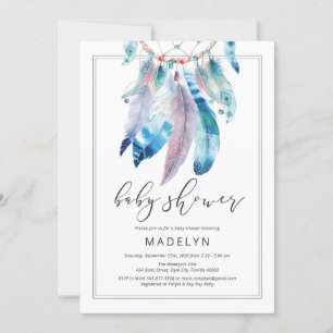 Invitation Dreamcatcher Baby shower Boho Genre Neutre