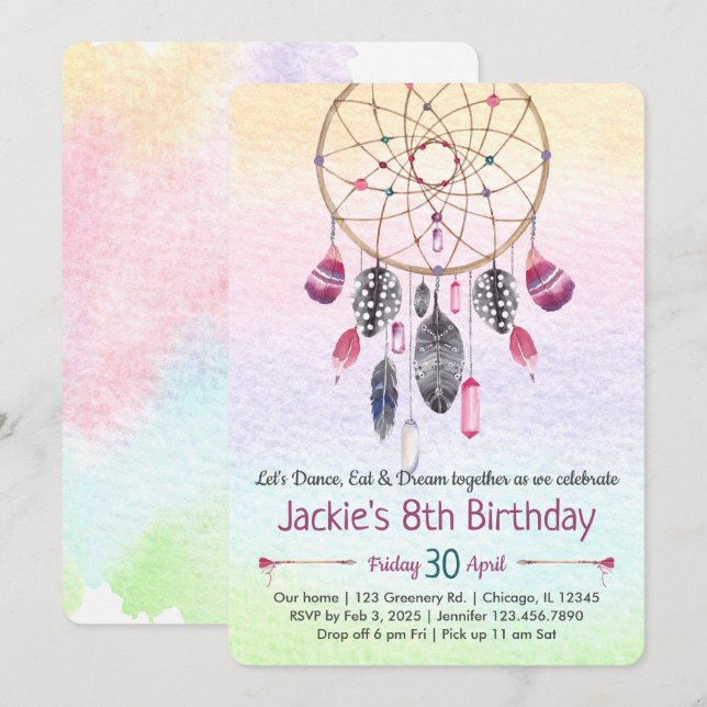 Invitation Dreamcatcher Fête de bois d'oeuvre Anniversaire (Devant / Derrière)