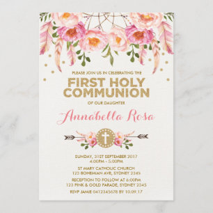 Invitation Dreamcatcher Holy Communion Chic Rose or Floral
