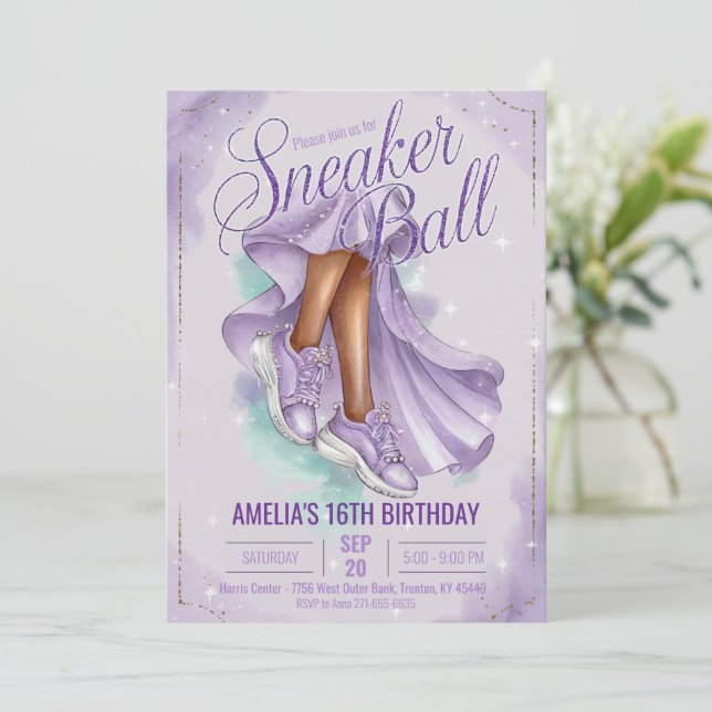 Invitation Dreamender Lavender Basket Ball Anniversaire Femin (Debout devant)