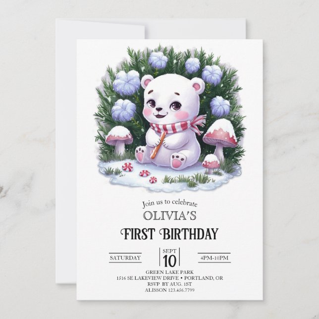 Invitation Dreamfake Snowflake Polar Ours 1er Anniversaire nu (Devant)