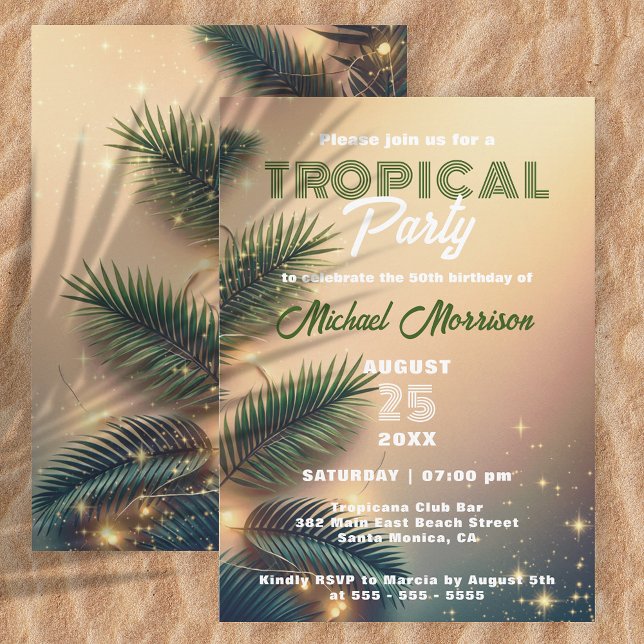 Invitation Dreamly Sparkly Palm Feuilles Tropical Birthday Pa (Créateur téléchargé)