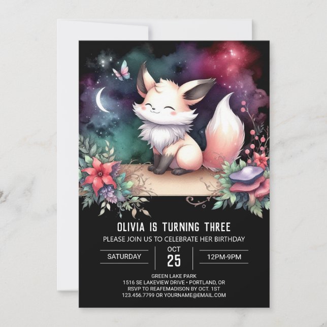 Invitation Dreamy Adorable Fox Anniversaire numérique (Devant)