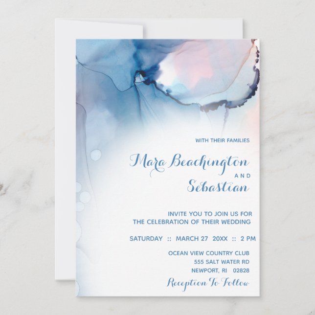Invitation *~* Dreamy Aquarelle Blues Rose tendance Moderne (Devant)