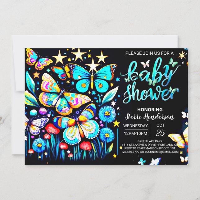Invitation Dreamy Blue Butterfly Garden Baby shower garçon (Devant)