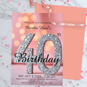 Invitation Dreamy Bokeh et Sequins Fête du 40e anniversaire
