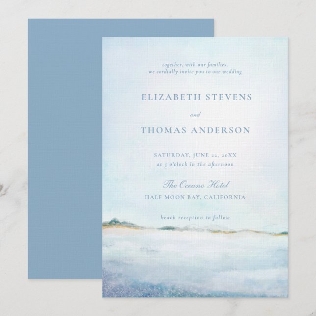 Invitation Dreamy Coastal Ocean Beach Mariage moderne élégant (Devant / Derrière)