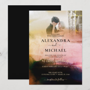 Invitation Dreamy Cream Black Abstrait Photo Overlay Mariage