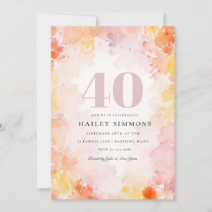 Invitation Dreamy Floral Pastel 40e fête d'anniversaire