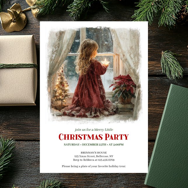 Invitation Dreamy girl awaits Santa printable holiday invite (Dreamy girl awaits Santa printable holiday invitation)