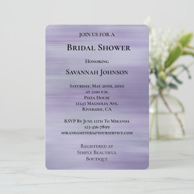 Invitation Dreamy Glam Purple Lavender Fête des mariées (Debout devant)