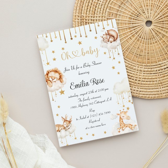 Invitation Dreamy Gold Starry Sky Sleeping Animaux Douche (Créateur téléchargé)