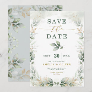 Invitation Dreamy Green Eucalyptus Gold Enregistrer la date