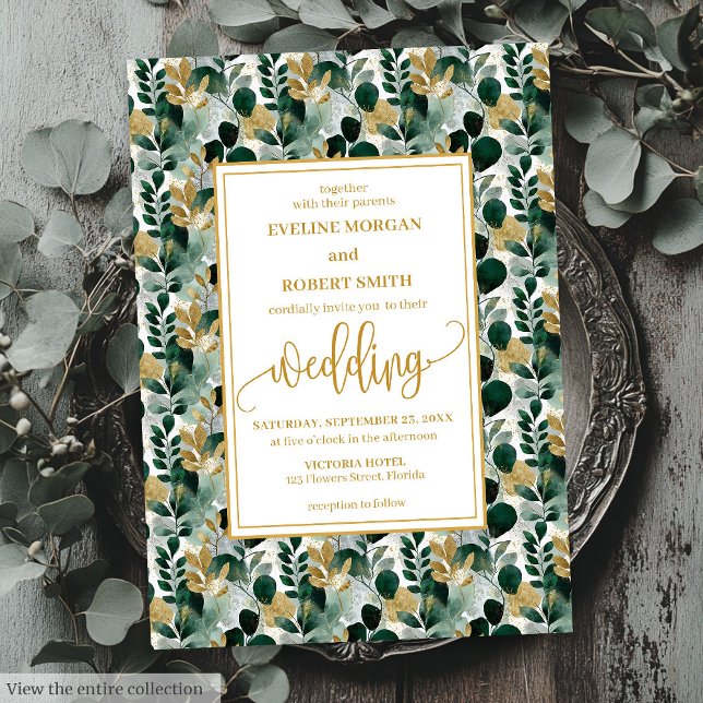 Invitation Dreamy Hunter Green Gold Greenery Wedding Invitati (Dreamy Hunter Green Gold Greenery Wedding Invite)