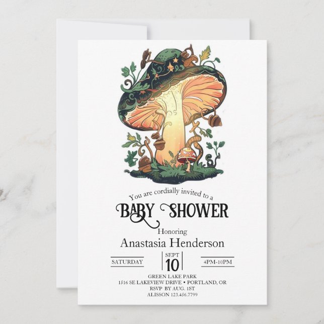 Invitation Dreamy Joli Baby shower de champignons (Devant)