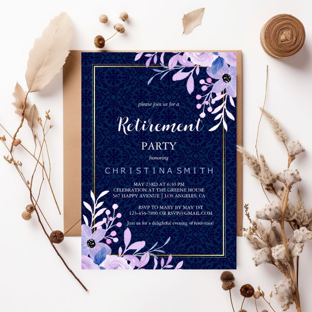 Invitation Dreamy Lilac Pastel Aquarelle Parti de retraite (Dreamy Lilac Pastel Watercolor Retirement Party Invitation)