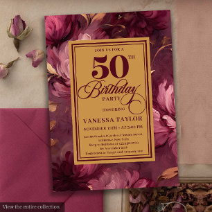 Invitation Dreamy marsala blush or floral 50e anniversaire